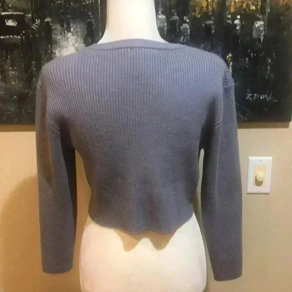 Lavender Button Front Cropped Ribbed Cardigan-M - Picture 3 of 7